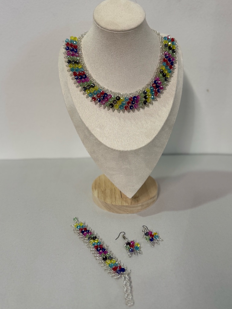 Multicolor Beaded Necklace And Jewelry Set - Vibrant Rainbow Accent